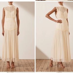 Shona Joy CLEMENCE HIGH NECK MIDI DRESS - CREAM